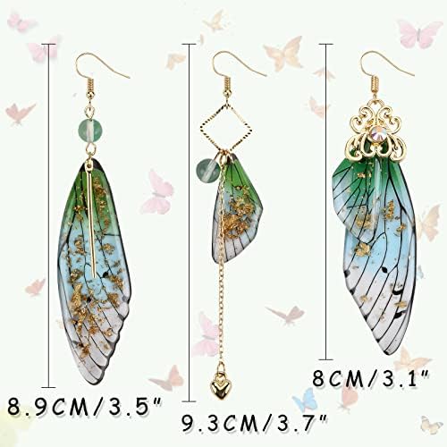 ABONDEVER Cottagecore Butterfly Wing Earrings 1 Pair 14K Gold Foil Fairy Wing Earrings & 1 Pair Fairycore Asymmetrical Earrings for Women Drop Dangle Earrings